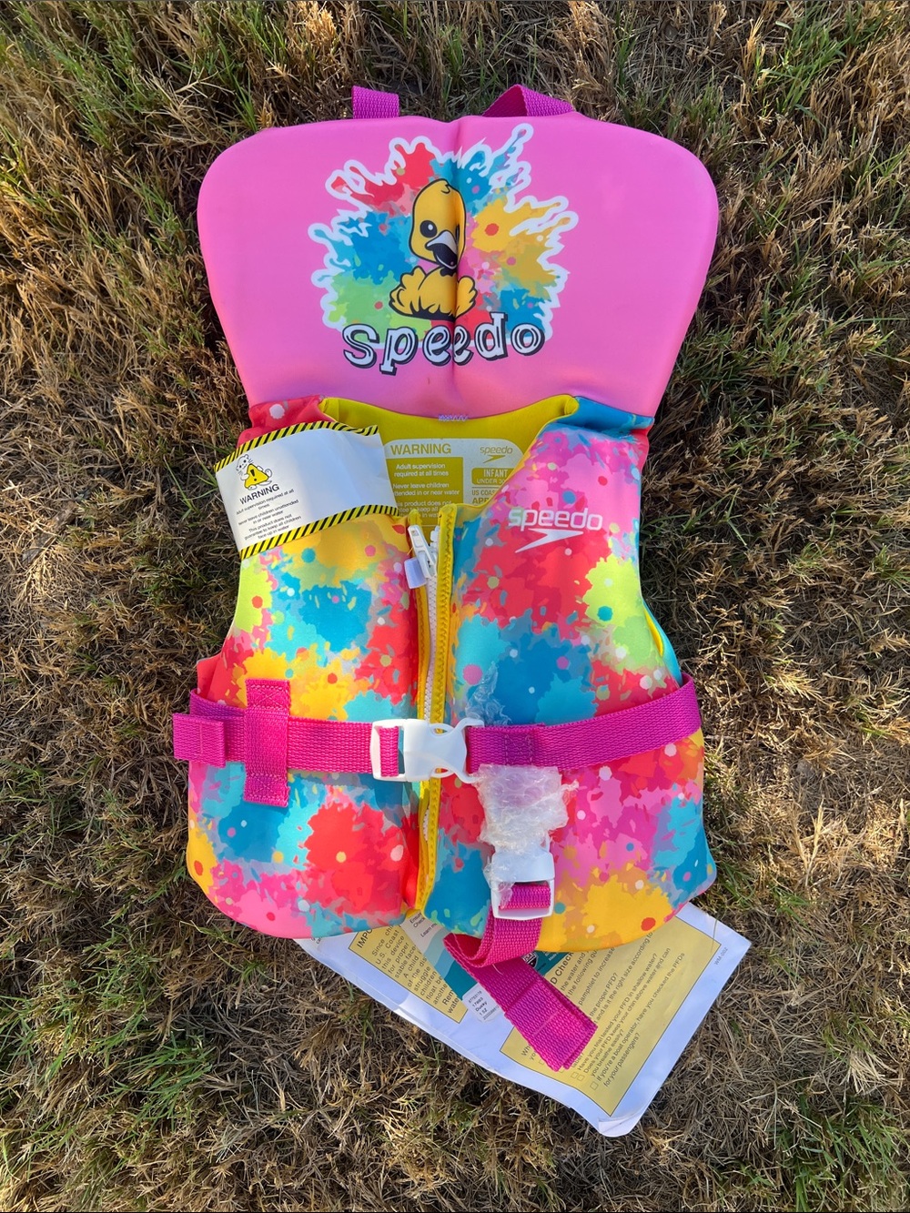 Speedo Infant Pink Life Jacket with Duck Graphic US Coast Guard approved